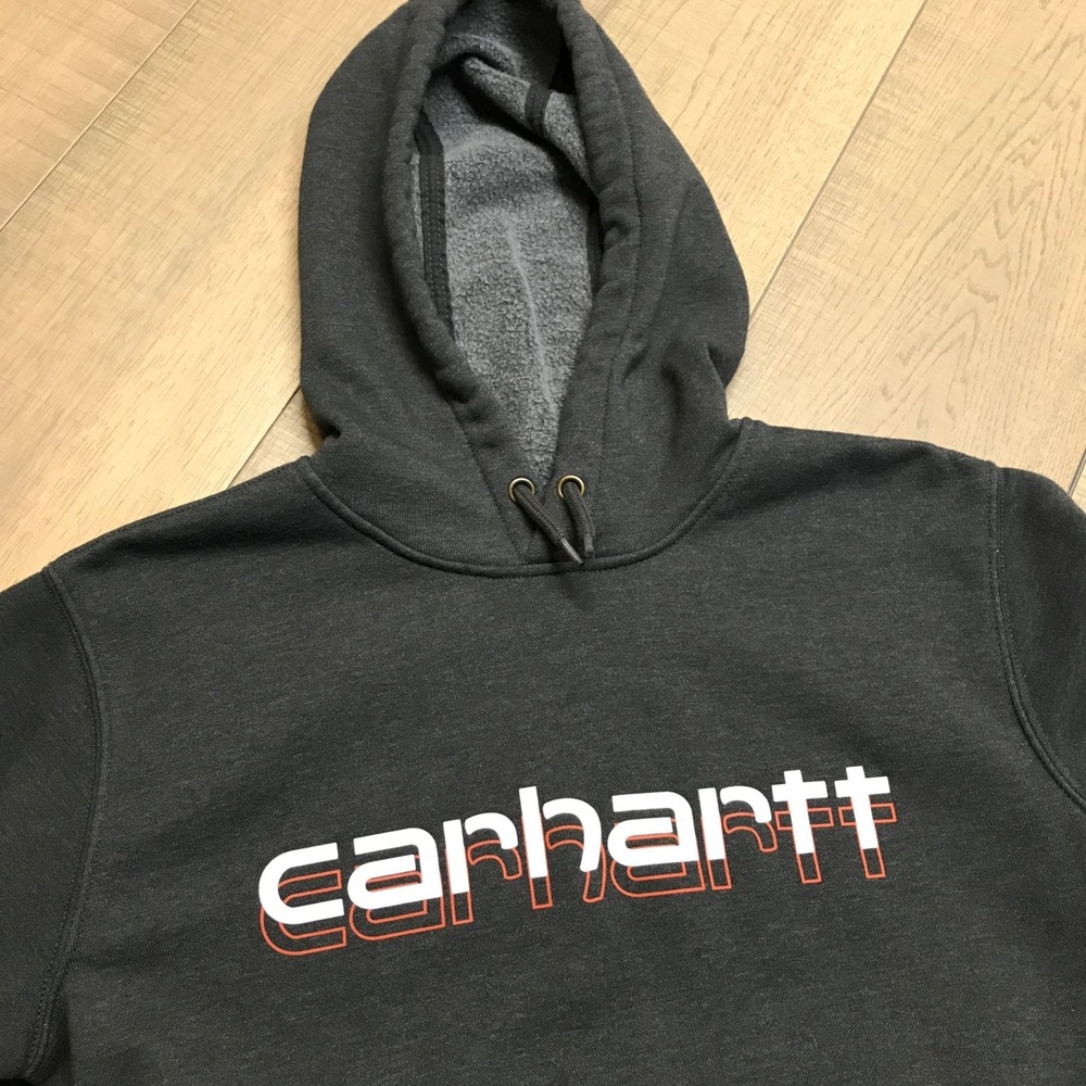 Carhartt Hoodie Sweatshirt Mens Size S Gray Rain Defender Loose Fit Logo Graphic - Picture 3 of 10
